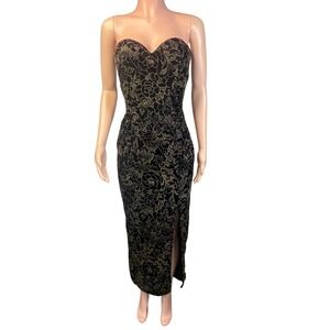VTG Scott McClintock Black Gold Strapless Gown Sz 4-6, Made in USA Holiday Glam